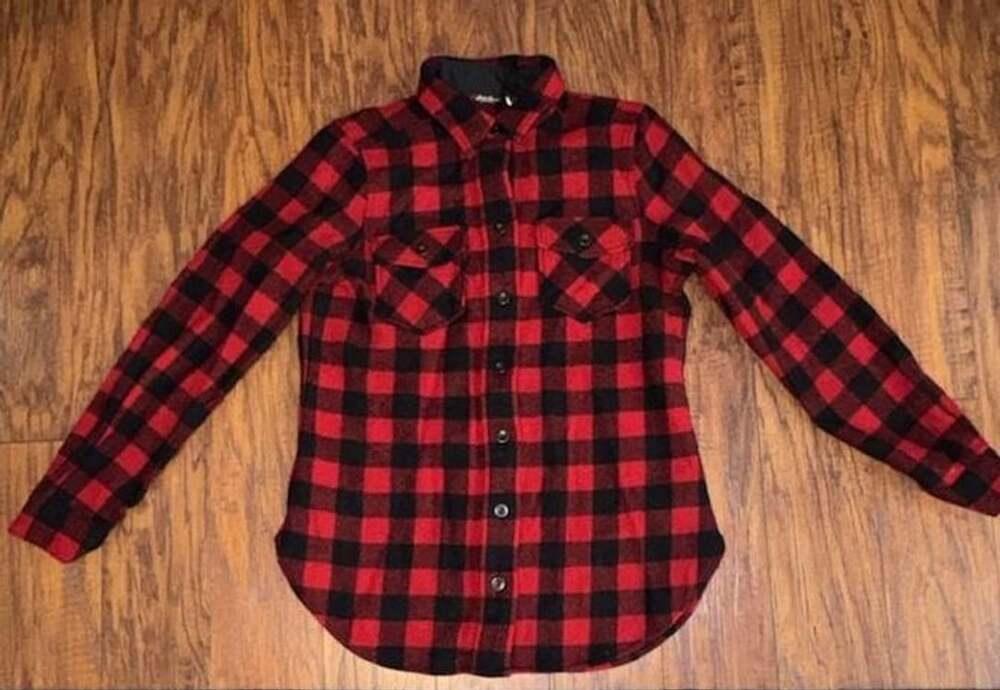 Eddie Bauer Wool Blend Plaid Flannel Shirt Size S Red Black Buffalo Check